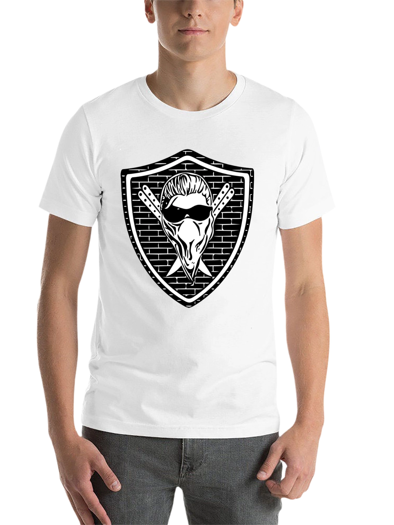 Cool Skull Shield Graphic Black T-Shirt