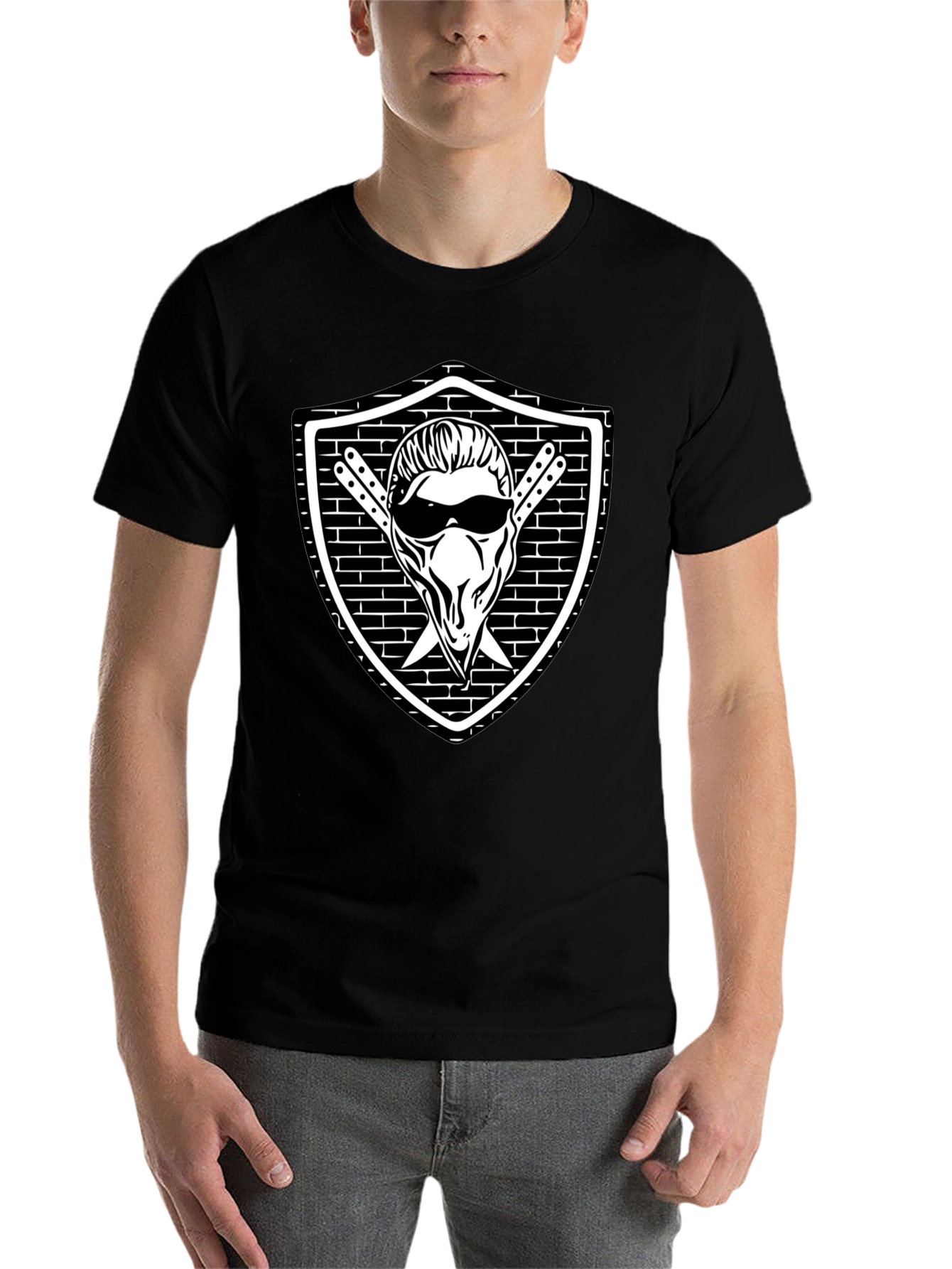 Cool Skull Shield Graphic Black T-Shirt