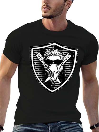 Cool Skull Shield Graphic Black T-Shirt