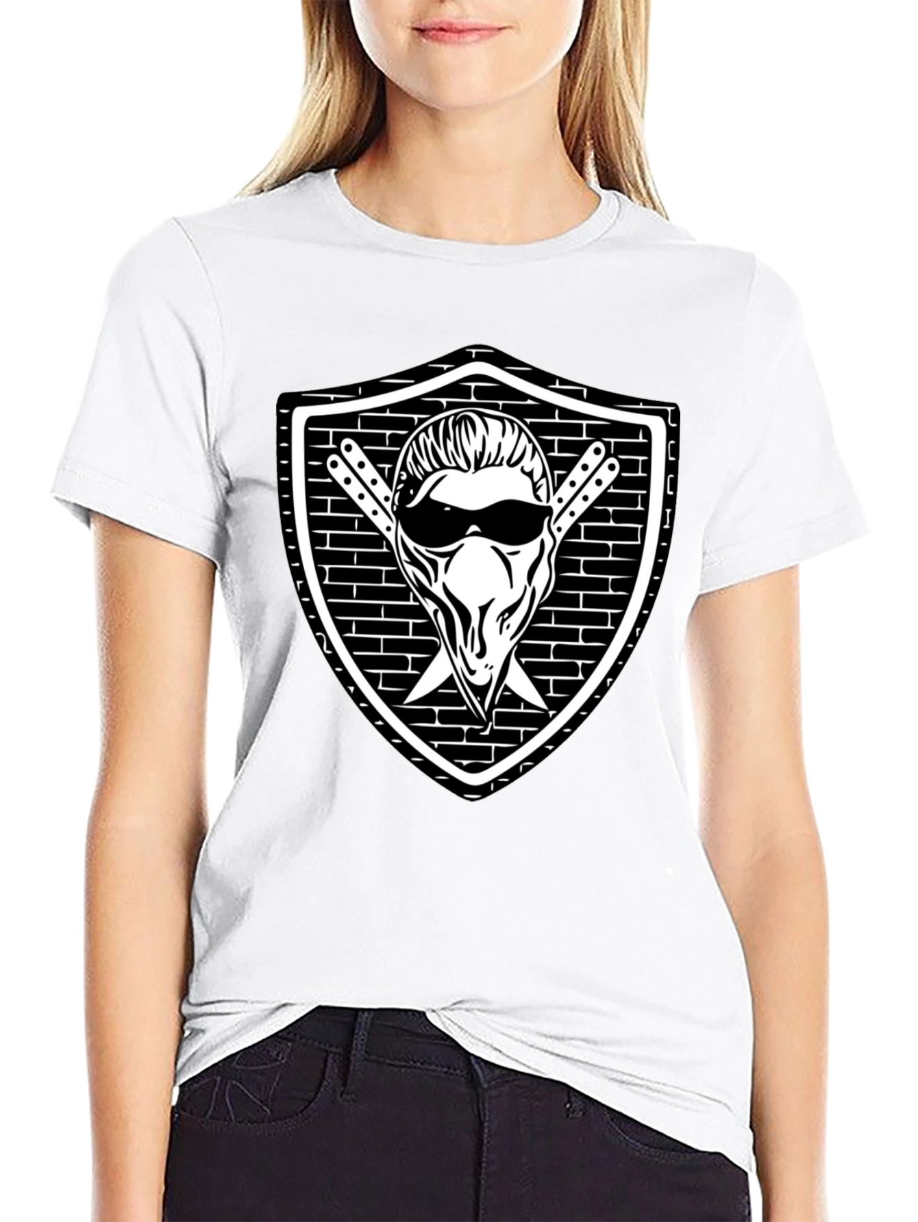 Cool Skull Shield Graphic Black T-Shirt
