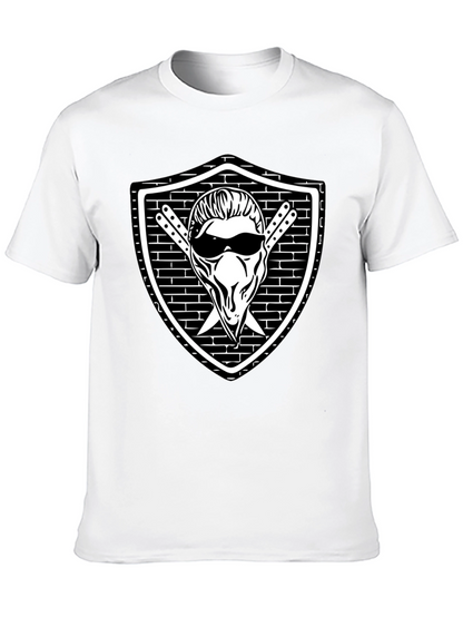 Cool Skull Shield Graphic Black T-Shirt