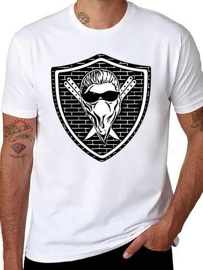 Cool Skull Shield Graphic Black T-Shirt