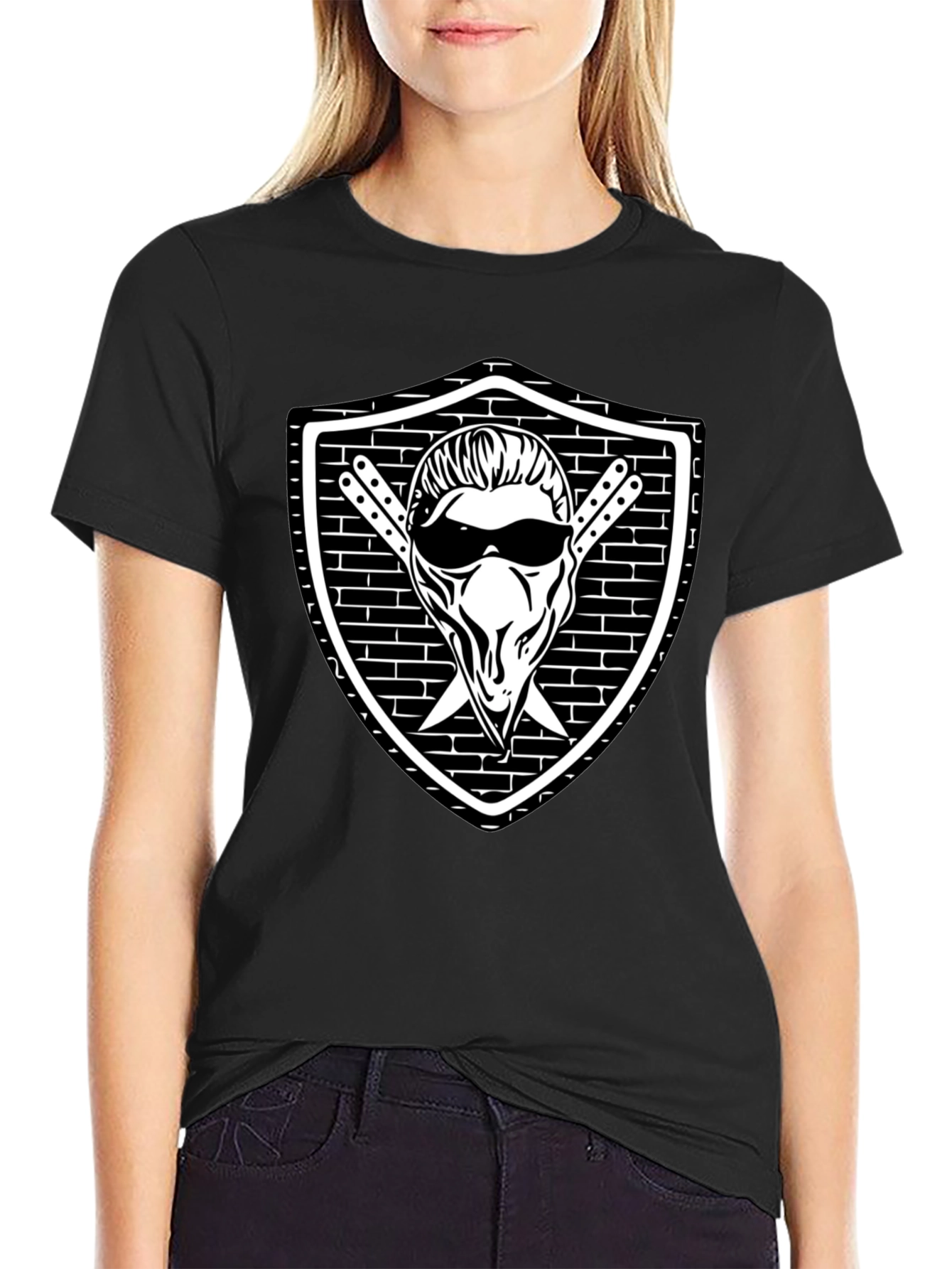 Cool Skull Shield Graphic Black T-Shirt