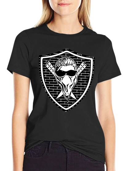 Cool Skull Shield Graphic Black T-Shirt