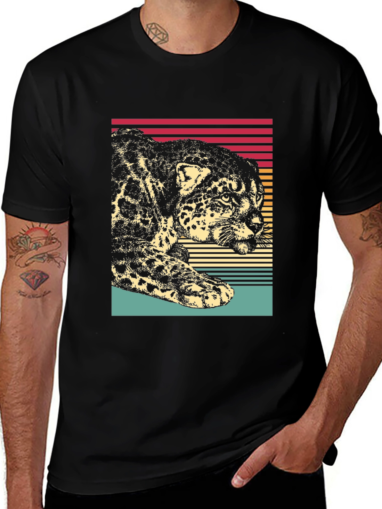 Retro Jaguar Graphic Tee - Black Cotton Blend