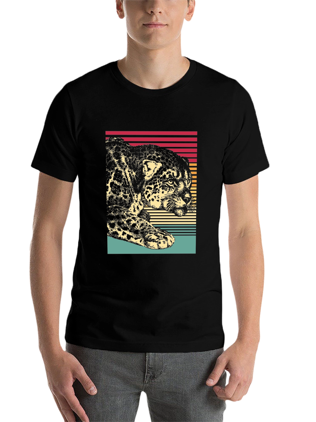 Retro Jaguar Graphic Tee - Black Cotton Blend
