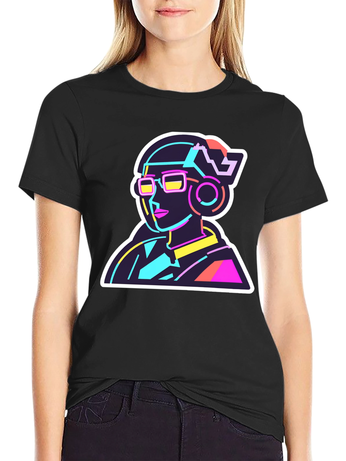 Neon Cyberpunk T-Shirt - Retro Futuristic Design