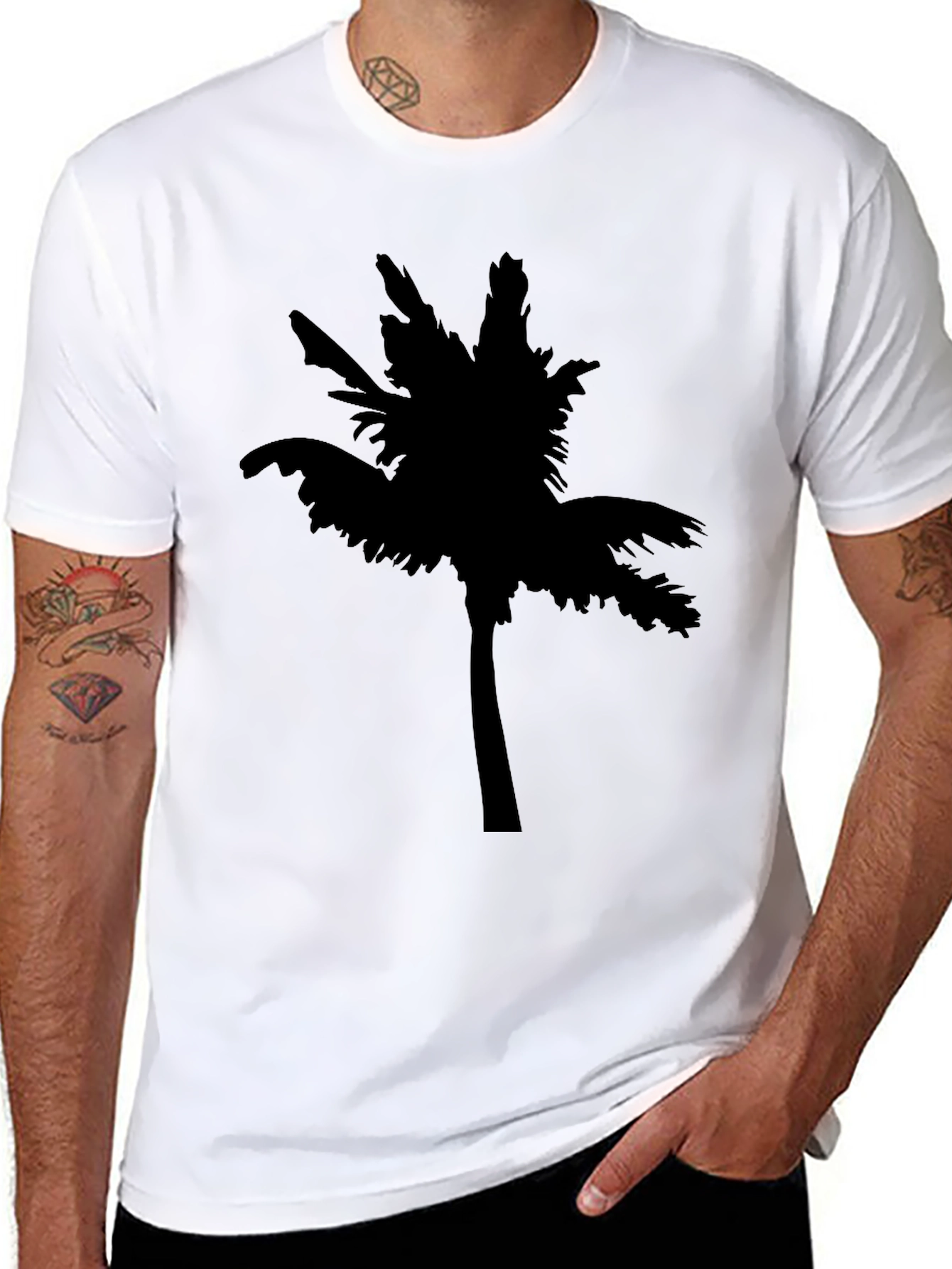Mens Black Palm Tree Graphic T-Shirt