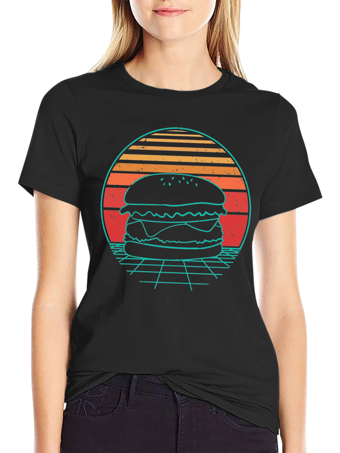 Retro Burger T-Shirt - Synthwave Design