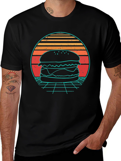 Retro Burger T-Shirt - Synthwave Design