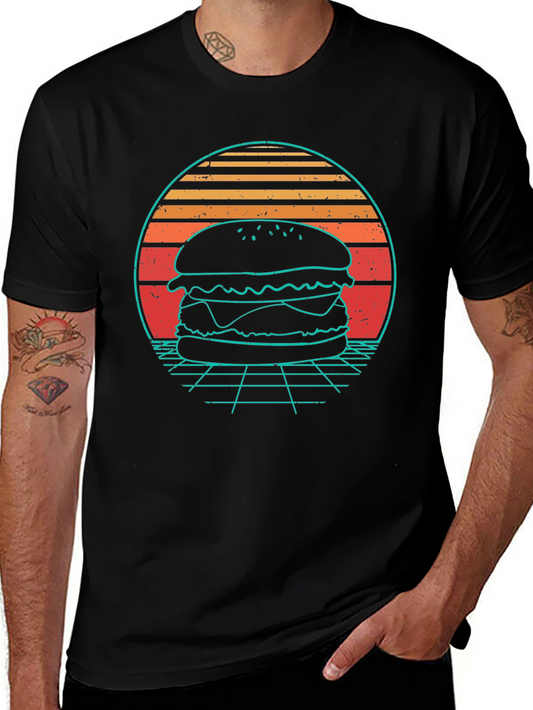 Retro Burger T-Shirt - Synthwave Design