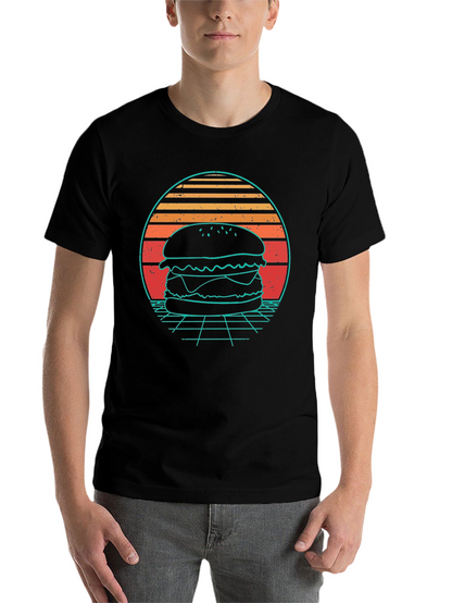 Retro Burger T-Shirt - Synthwave Design