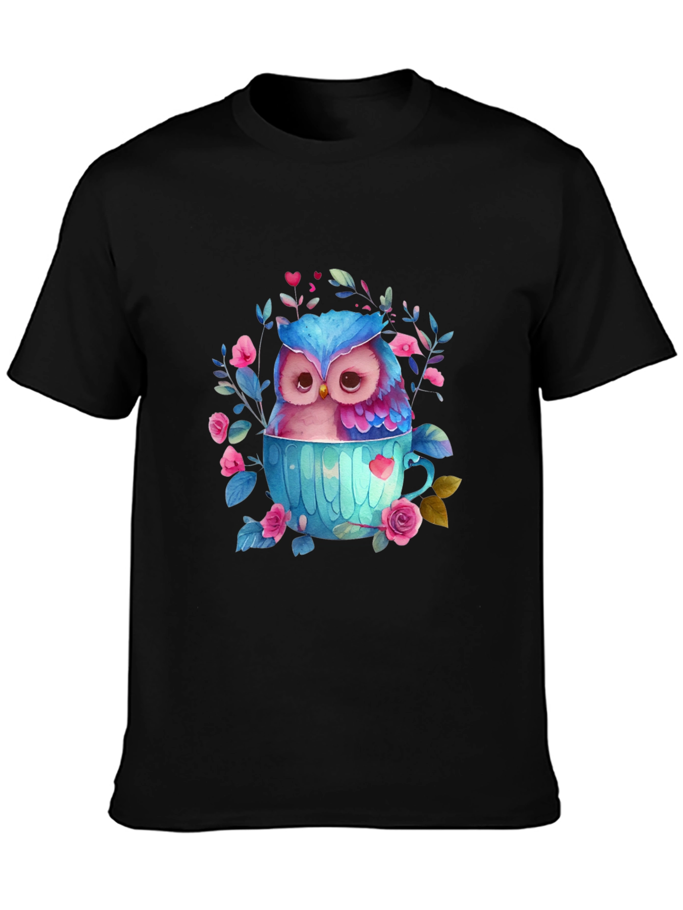 Owl in Teacup Graphic Tee - Cute Bird T-Shirt