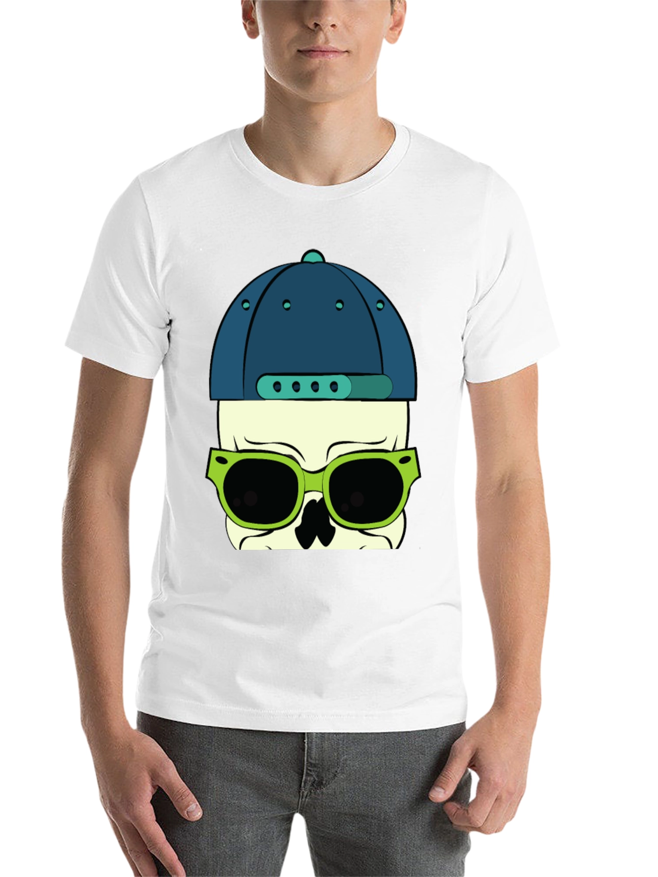 Skull with Hat and Sunglasses Graphic T-Shirt
