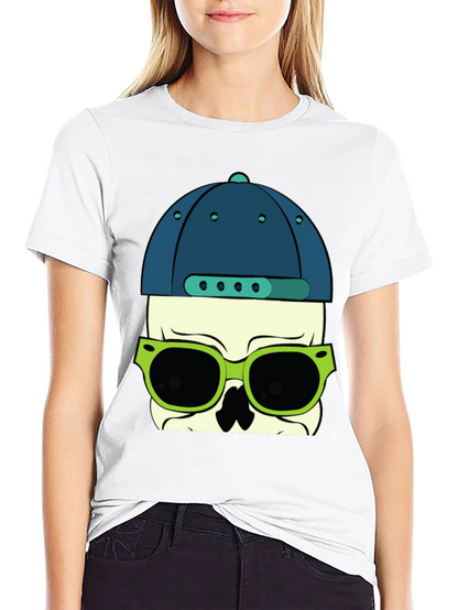 Skull with Hat and Sunglasses Graphic T-Shirt