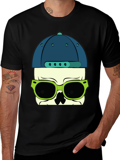 Skull with Hat and Sunglasses Graphic T-Shirt