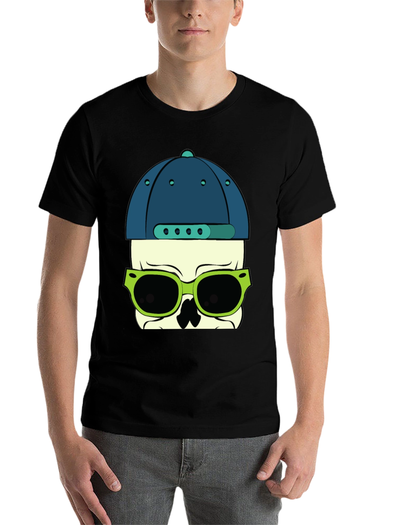 Skull with Hat and Sunglasses Graphic T-Shirt