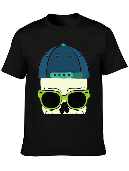 Skull with Hat and Sunglasses Graphic T-Shirt