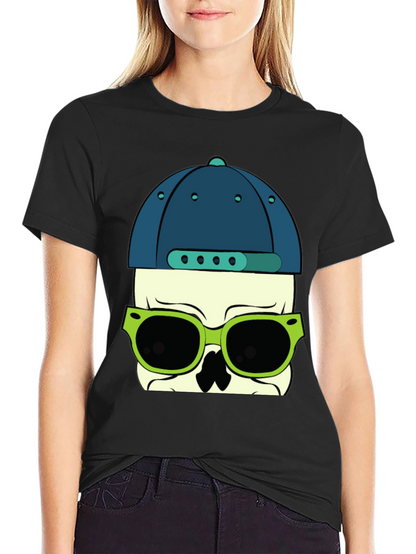 Skull with Hat and Sunglasses Graphic T-Shirt