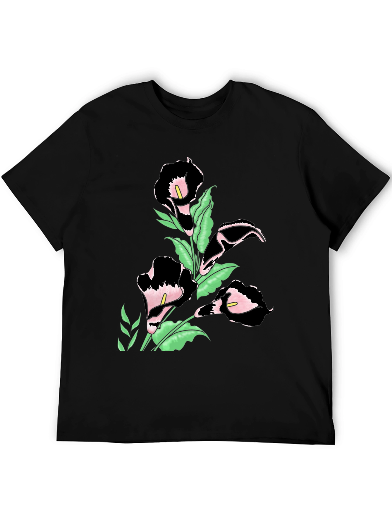 Elegant Floral Print Black T-Shirt