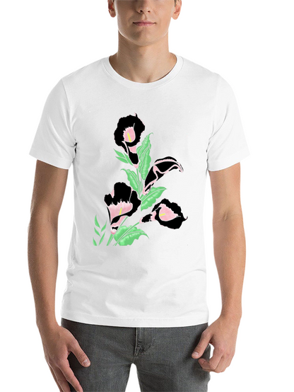 Elegant Floral Print Black T-Shirt