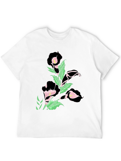 Elegant Floral Print Black T-Shirt