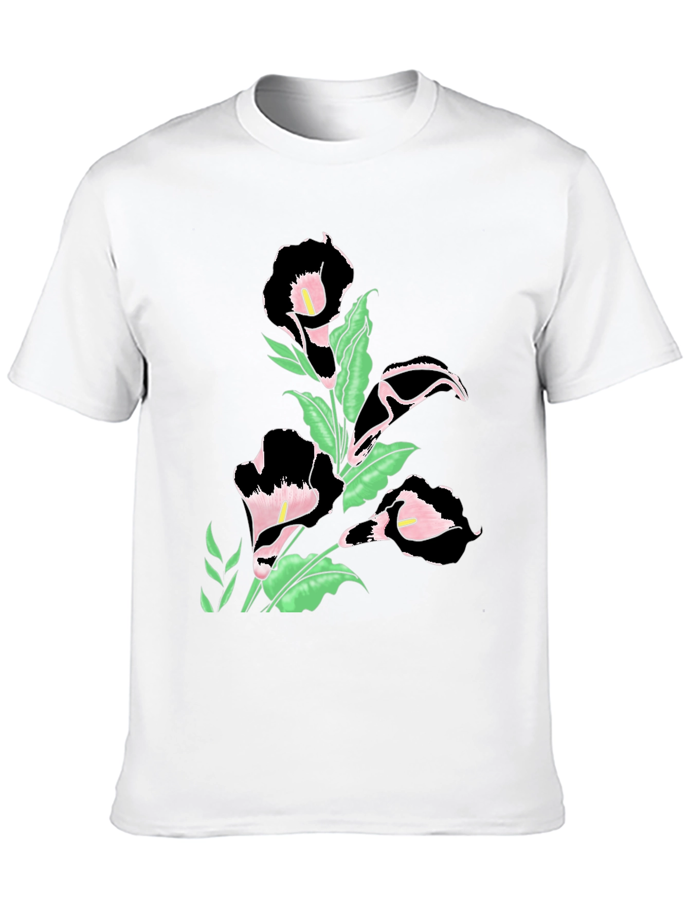 Elegant Floral Print Black T-Shirt