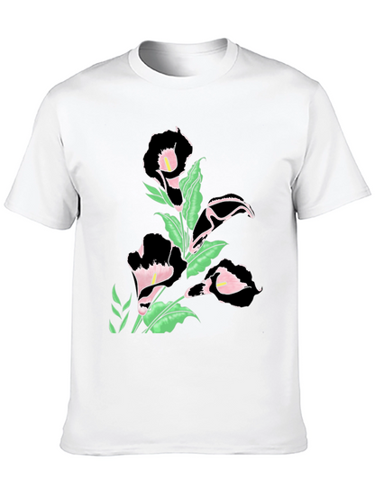Elegant Floral Print Black T-Shirt