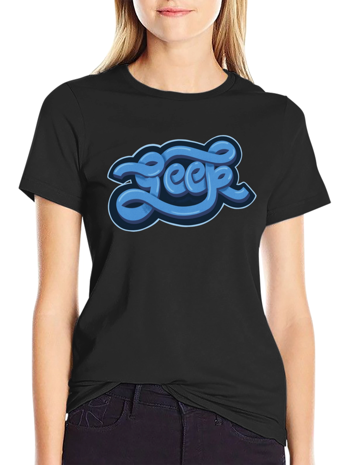 Stylish Graphic Tee - Blue Word Design