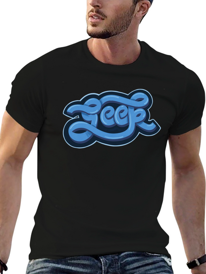 Stylish Graphic Tee - Blue Word Design