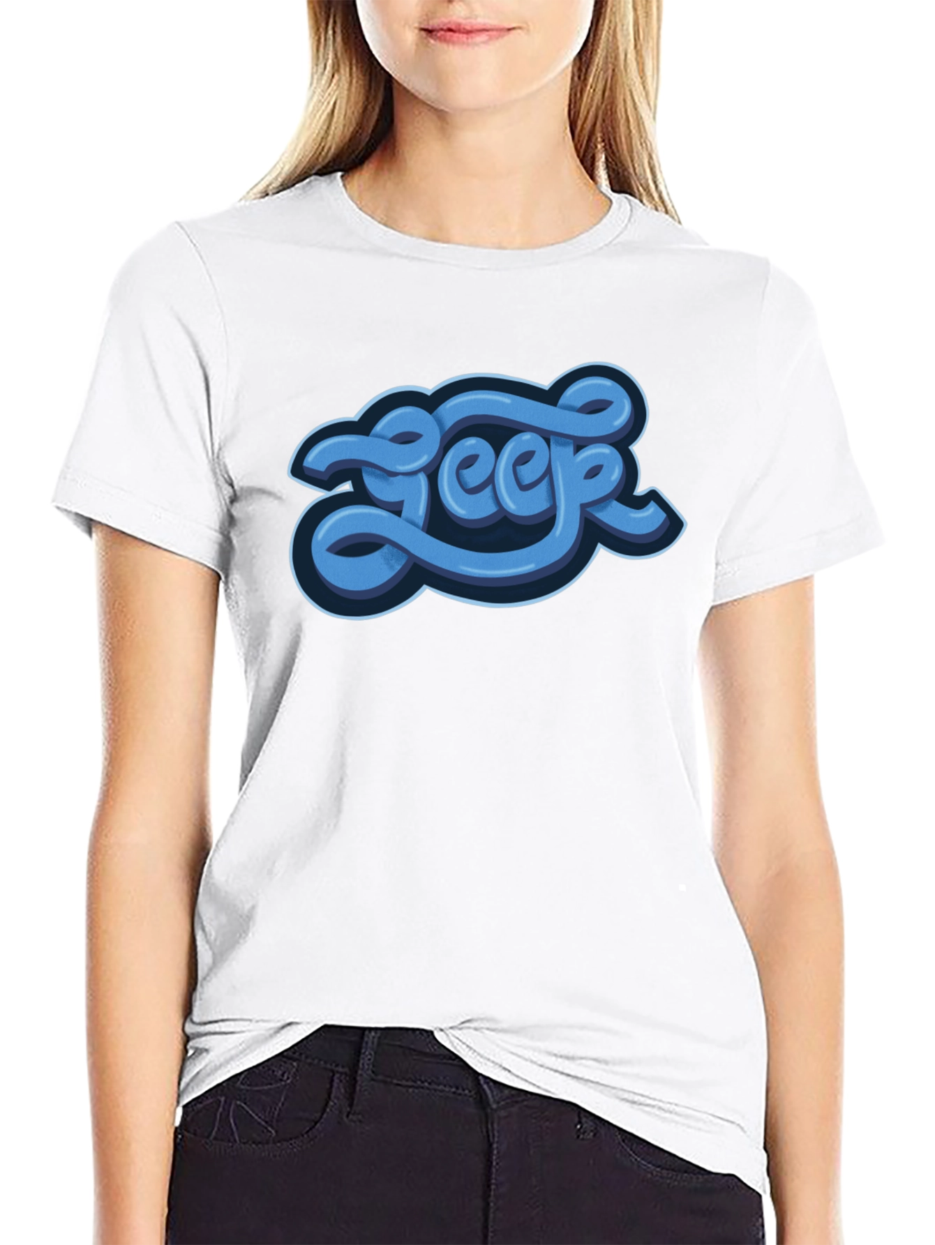 Stylish Graphic Tee - Blue Word Design