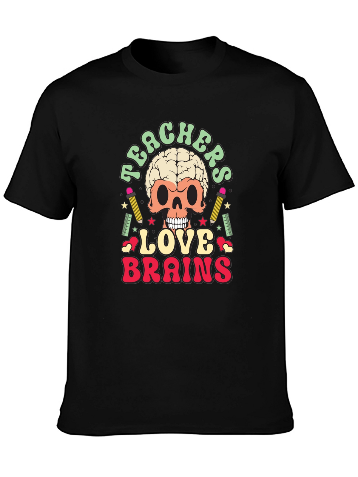 Teachers Love Brains Graphic Tee - Funny Skull T-Shirt