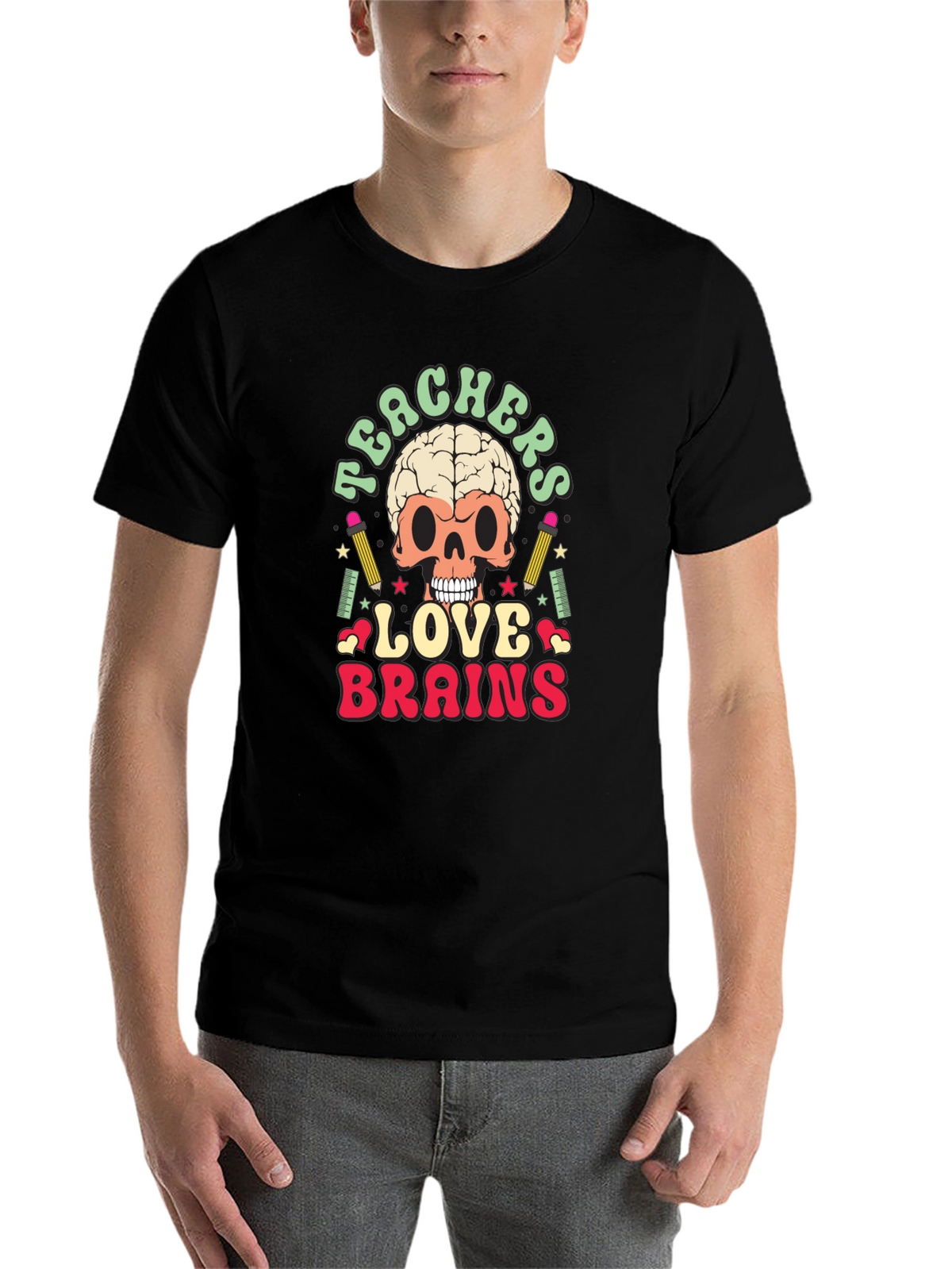 Teachers Love Brains Graphic Tee - Funny Skull T-Shirt