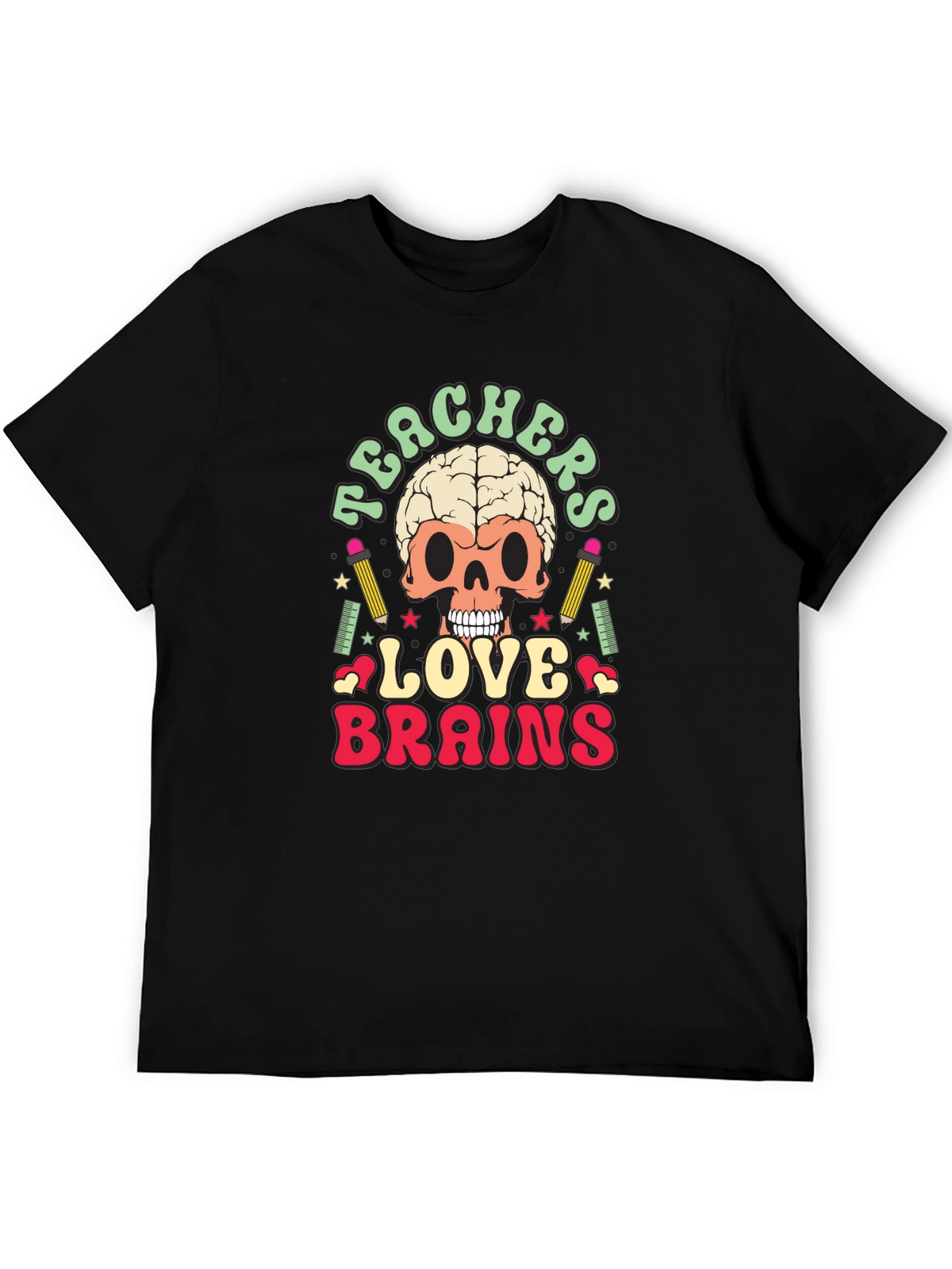 Teachers Love Brains Graphic Tee - Funny Skull T-Shirt