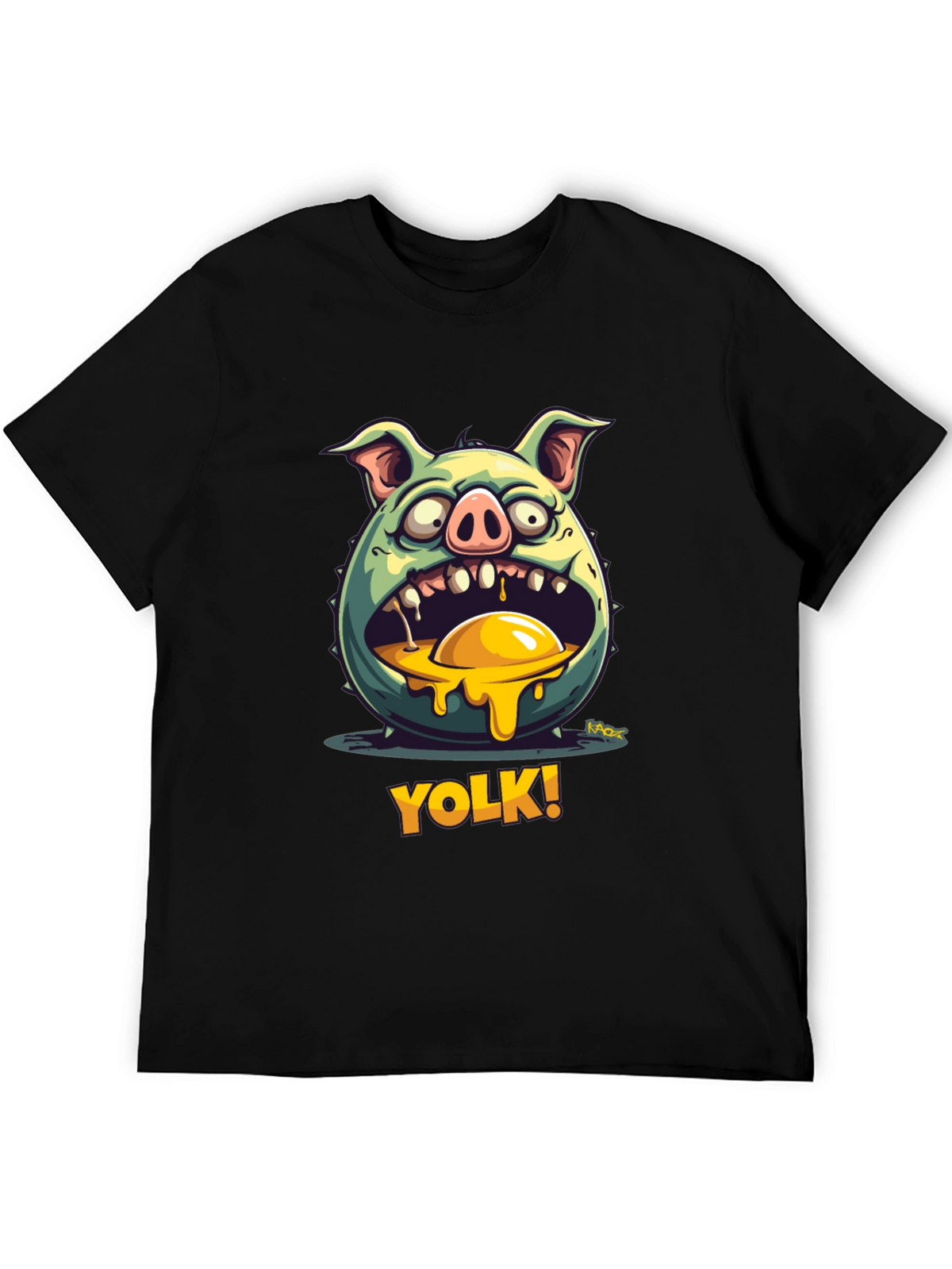 YOLK! Funny Pig-Egg Graphic Black T-Shirt