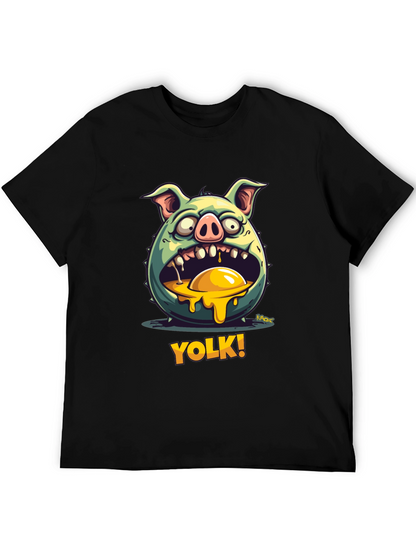 YOLK! Funny Pig-Egg Graphic Black T-Shirt