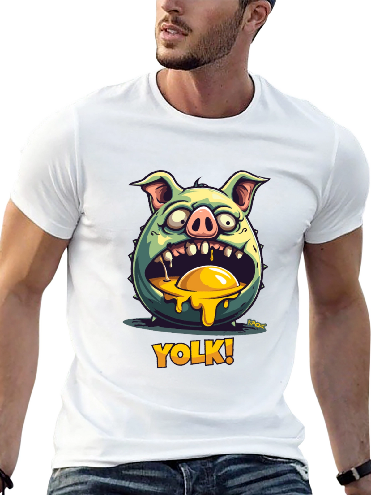 YOLK! Funny Pig-Egg Graphic Black T-Shirt