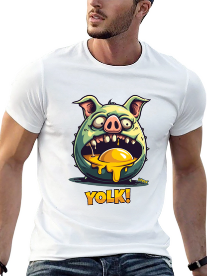 YOLK! Funny Pig-Egg Graphic Black T-Shirt