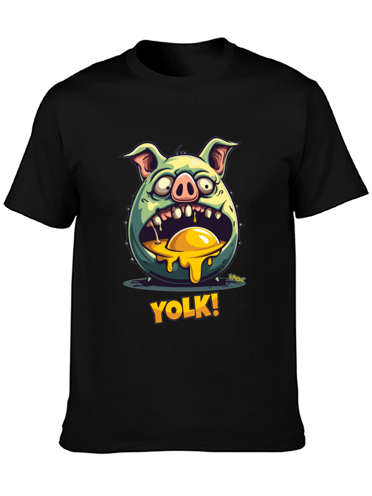 YOLK! Funny Pig-Egg Graphic Black T-Shirt