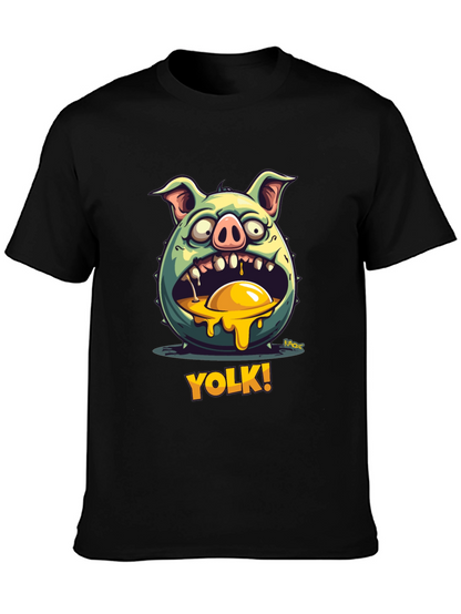 YOLK! Funny Pig-Egg Graphic Black T-Shirt