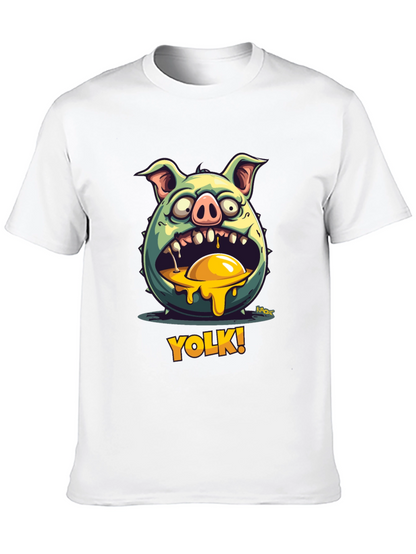 YOLK! Funny Pig-Egg Graphic Black T-Shirt