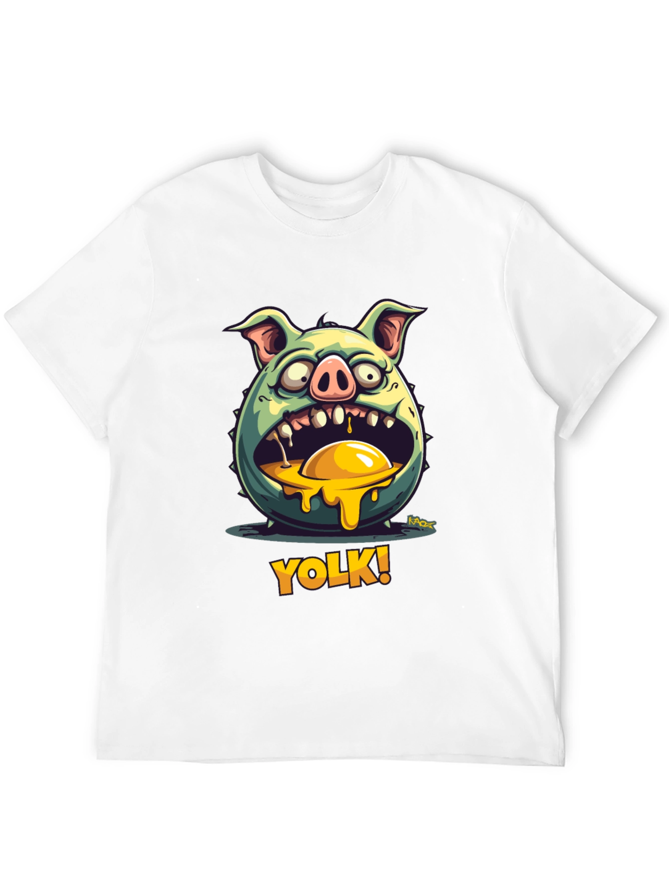 YOLK! Funny Pig-Egg Graphic Black T-Shirt
