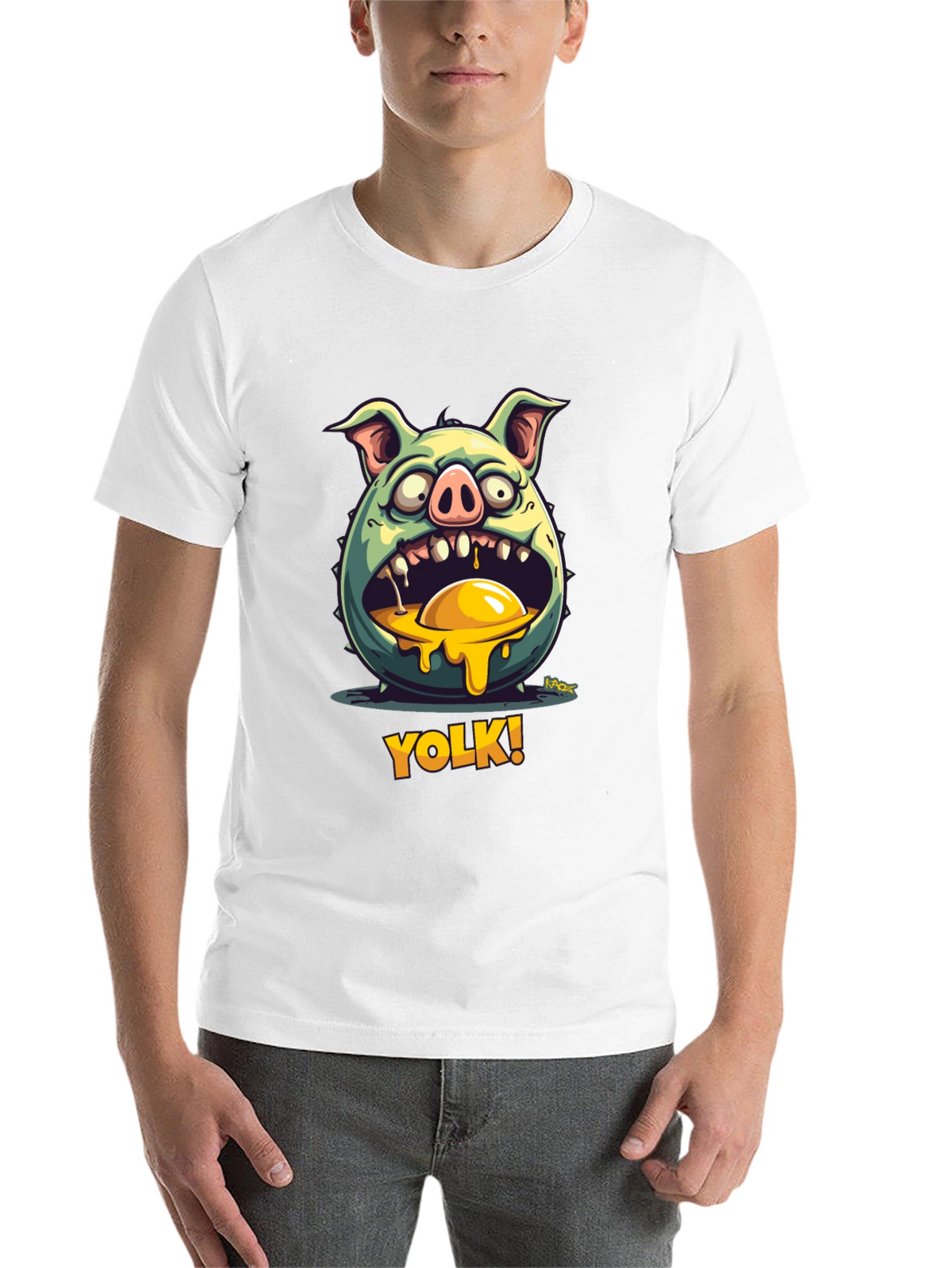 YOLK! Funny Pig-Egg Graphic Black T-Shirt