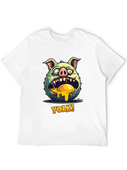 YOLK! Funny Pig-Egg Graphic Black T-Shirt