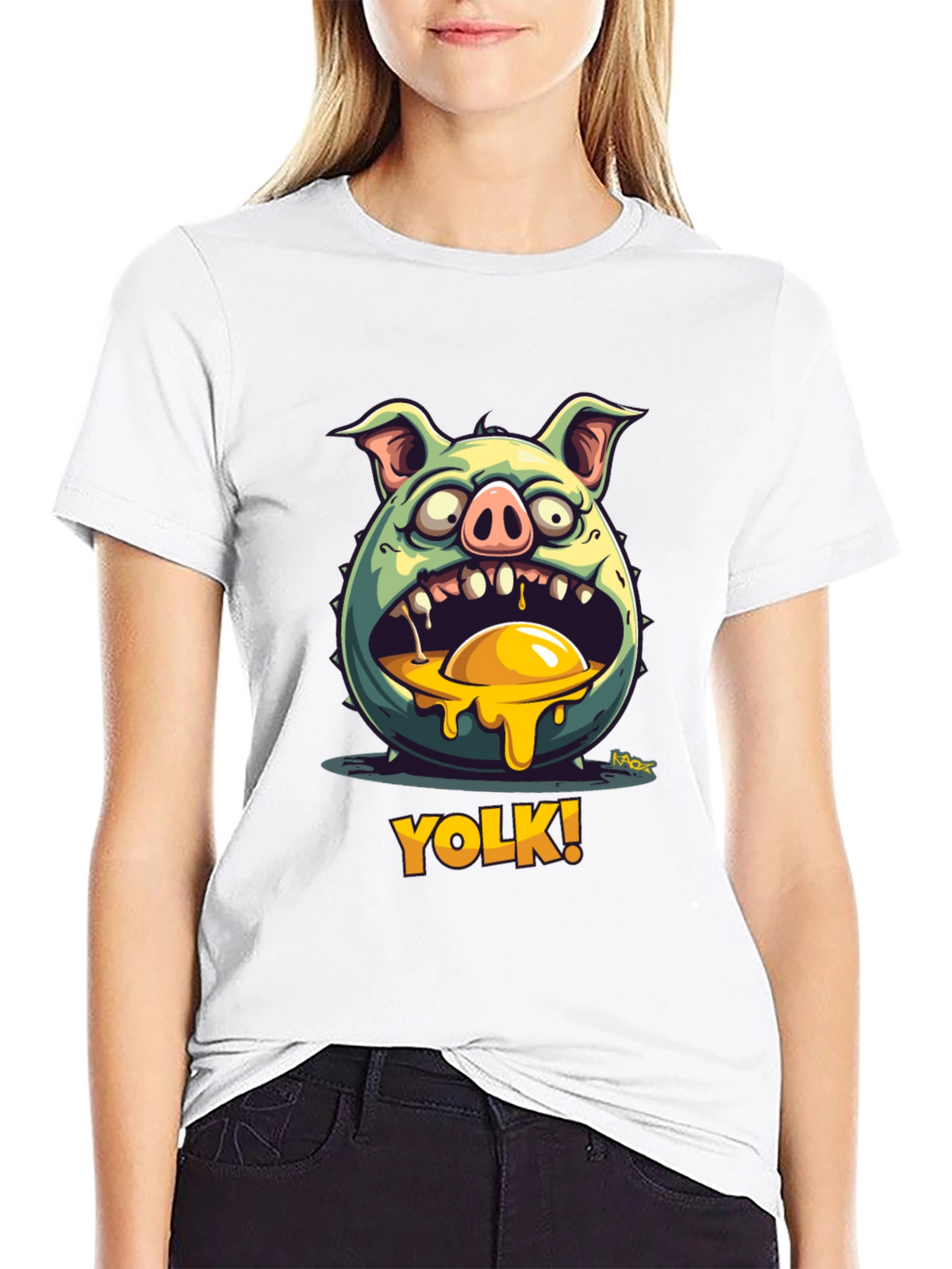 YOLK! Funny Pig-Egg Graphic Black T-Shirt