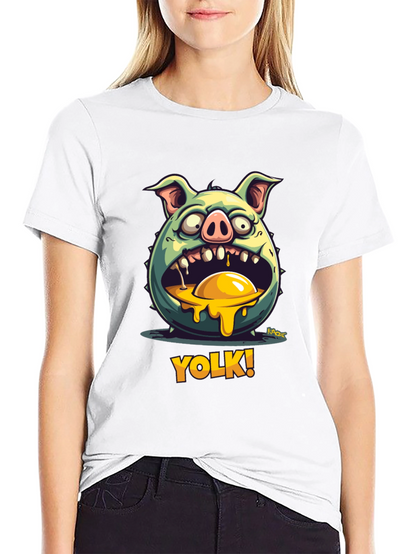 YOLK! Funny Pig-Egg Graphic Black T-Shirt