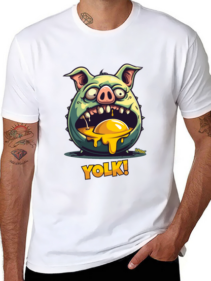 YOLK! Funny Pig-Egg Graphic Black T-Shirt