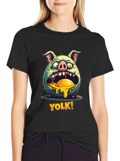 YOLK! Funny Pig-Egg Graphic Black T-Shirt