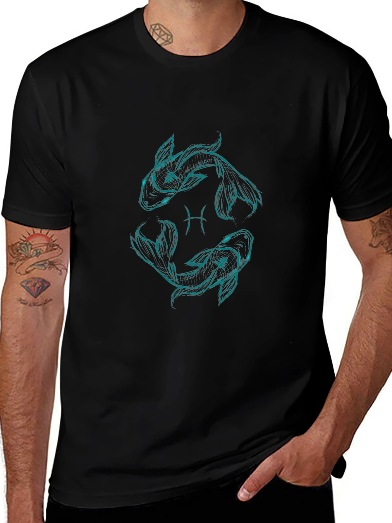 Pisces Zodiac Graphic T-Shirt - Black