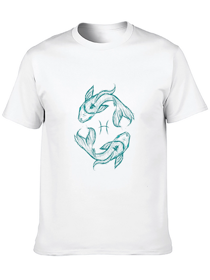 Pisces Zodiac Graphic T-Shirt - Black